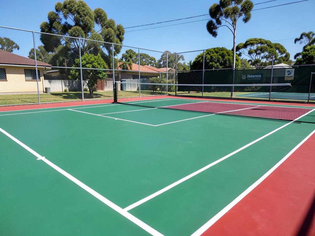 Freshly surfaced tennis court with new white line markings